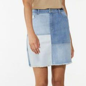 Color Block Blue Denim Skirt